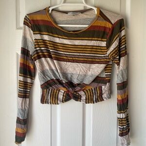 Striped Long Sleeve Knot Top